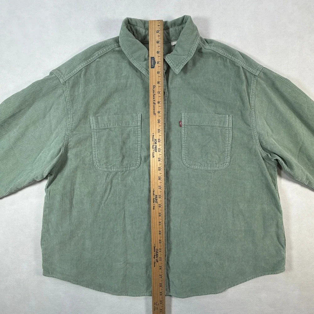 Levis Mens XL Sage Green Corduroy Button Down Shirt Jacket Shacket Oversized